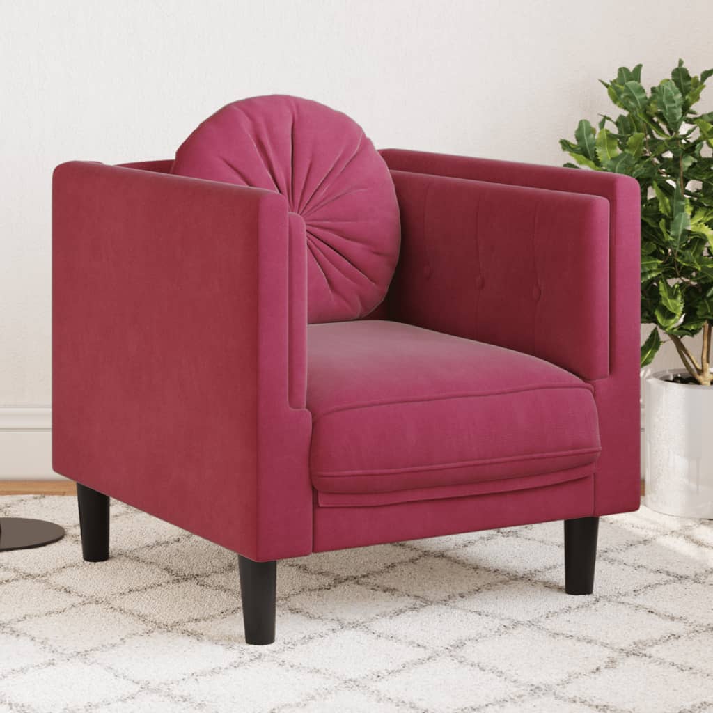 vidaXL Sillón con cojín terciopelo rojo tinto