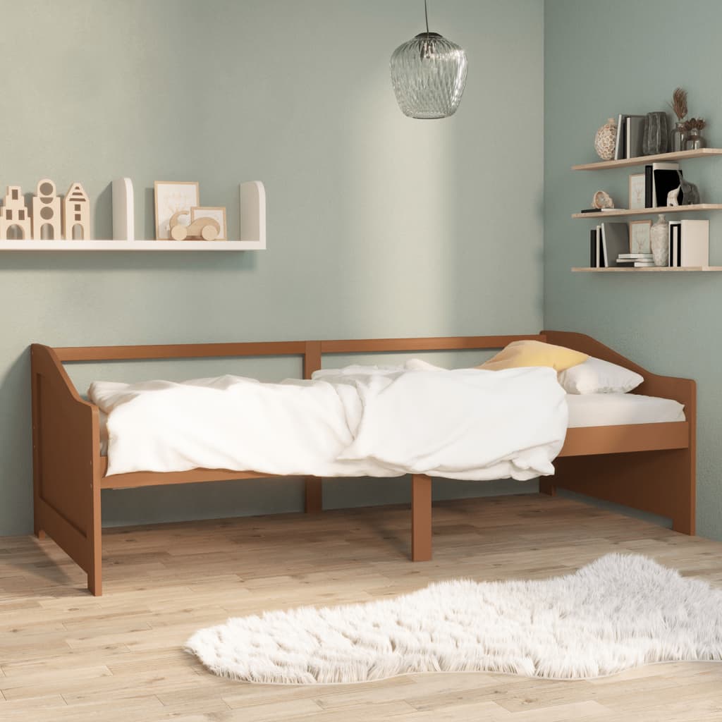 vidaXL Sofá cama 3 plazas madera maciza de pino marrón miel 90x200 cm
