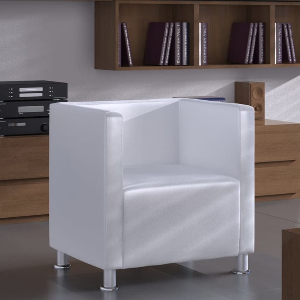 vidaXL Sillón en forma de cubo de cuero sintético blanco vidaXL Sillón en forma de cubo de cuero sintético blanco