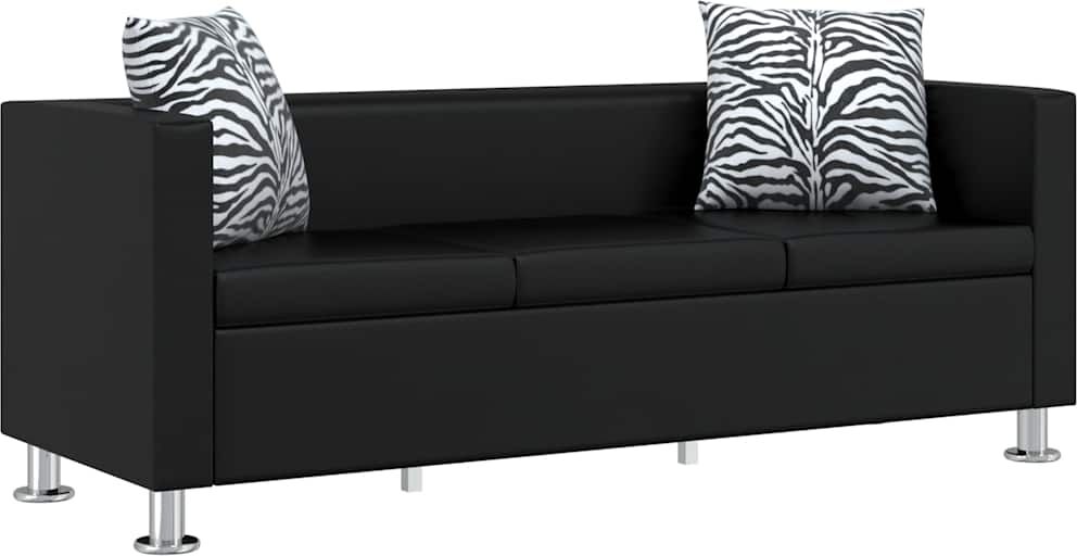 vidaXL Sofá de 3 plazas de cuero artificial negro vidaXL Sofá de 3 plazas de cuero artificial negro