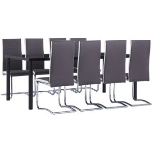 vidaXL Juego de comedor 9 piezas cuero sintético gris