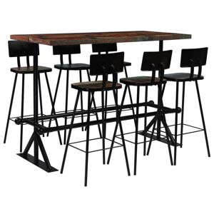 vidaXL Muebles de bar 7 piezas madera maciza reciclada multicolor