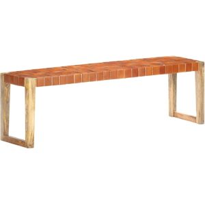 vidaXL Banco de cuero auténtico marrón y madera de mango maciza 150 cm