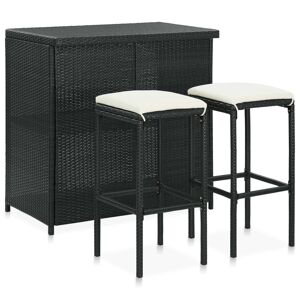 vidaXL Set mesa y sillas de bar jardín 3 piezas ratán sintético negro