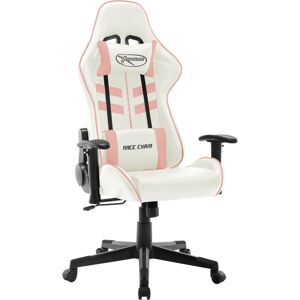 vidaXL Silla de gaming de cuero sintético blanco y rosa