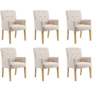 vidaXL Sillas de comedor con reposabrazos 6 unidades de tela beige