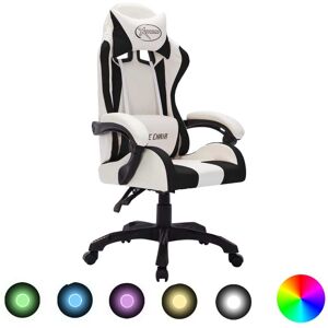 vidaXL Silla gaming con luces LED RGB cuero sintético blanco y negro