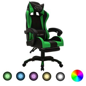 vidaXL Silla gaming con luces LED RGB cuero sintético verde y negro