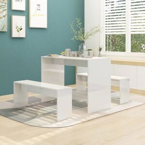 vidaXL Juego de comedor 3 piezas madera contrachapada blanco brillante