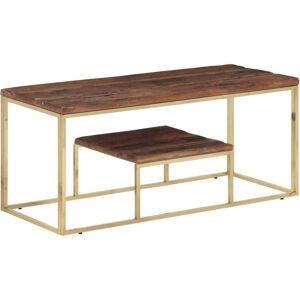 vidaXL Mesa de centro acero inoxidable madera maciza traviesa dorado