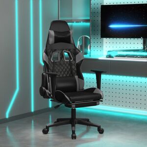 vidaXL Silla gaming con reposapiés cuero sintético negro gris