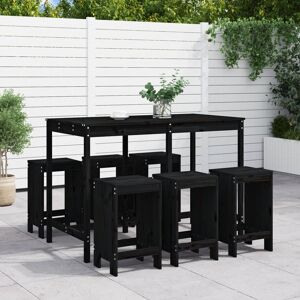 vidaXL Set de mesa y taburetes altos jardín 7 piezas madera pino negro