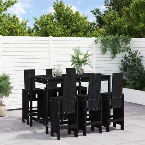 vidaXL Set de mesa y taburetes altos jardín 7 piezas madera pino negro