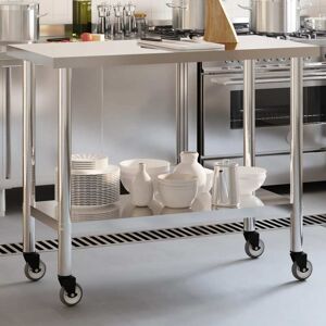 vidaXL Mesa de trabajo de cocina con ruedas acero inox 110x55x85 cm