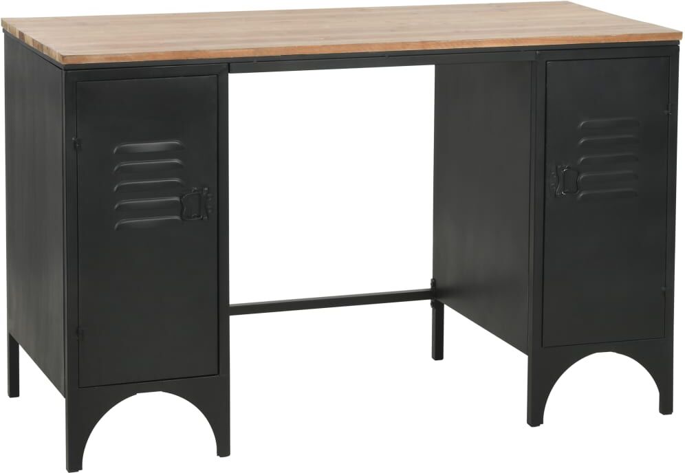 vidaXL Escritorio con doble pedestal madera abeto y acero 120x50x76 cm