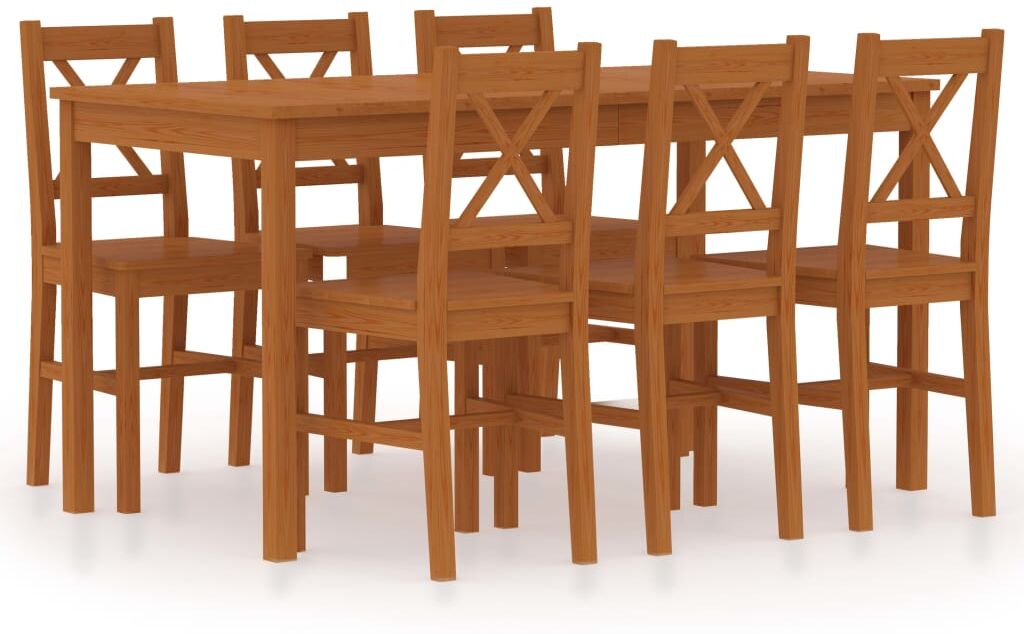 vidaXL Conjunto de comedor 7 piezas madera de pino marrón miel