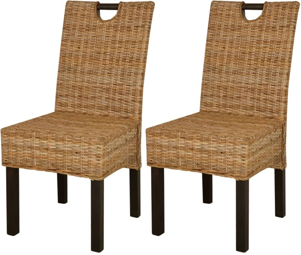 vidaXL Sillas de comedor 2 unidades ratán kubu y madera de mango