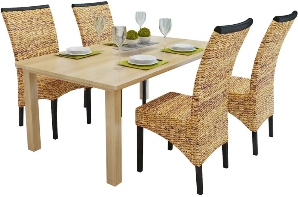 vidaXL Sillas de comedor 4 unidades madera maciza de mango y abacá