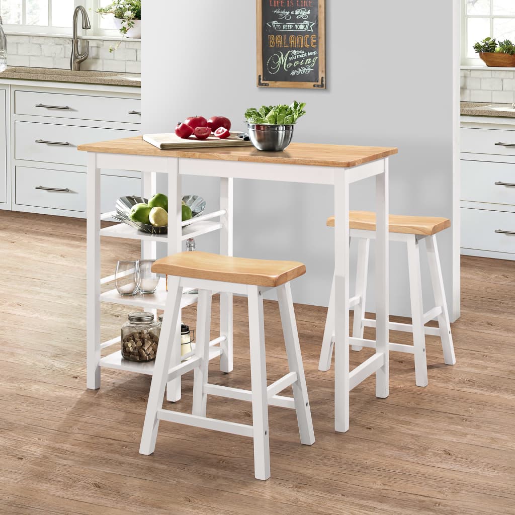 vidaXL Conjunto de mesa alta de cocina 3 piezas MDF blanco