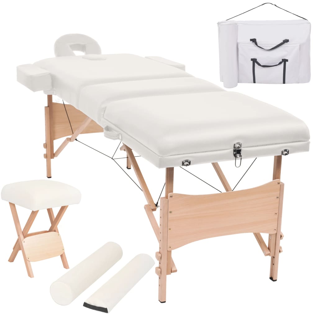 vidaXL Camilla de masaje y taburete plegable 3 zonas 10 cm blanco