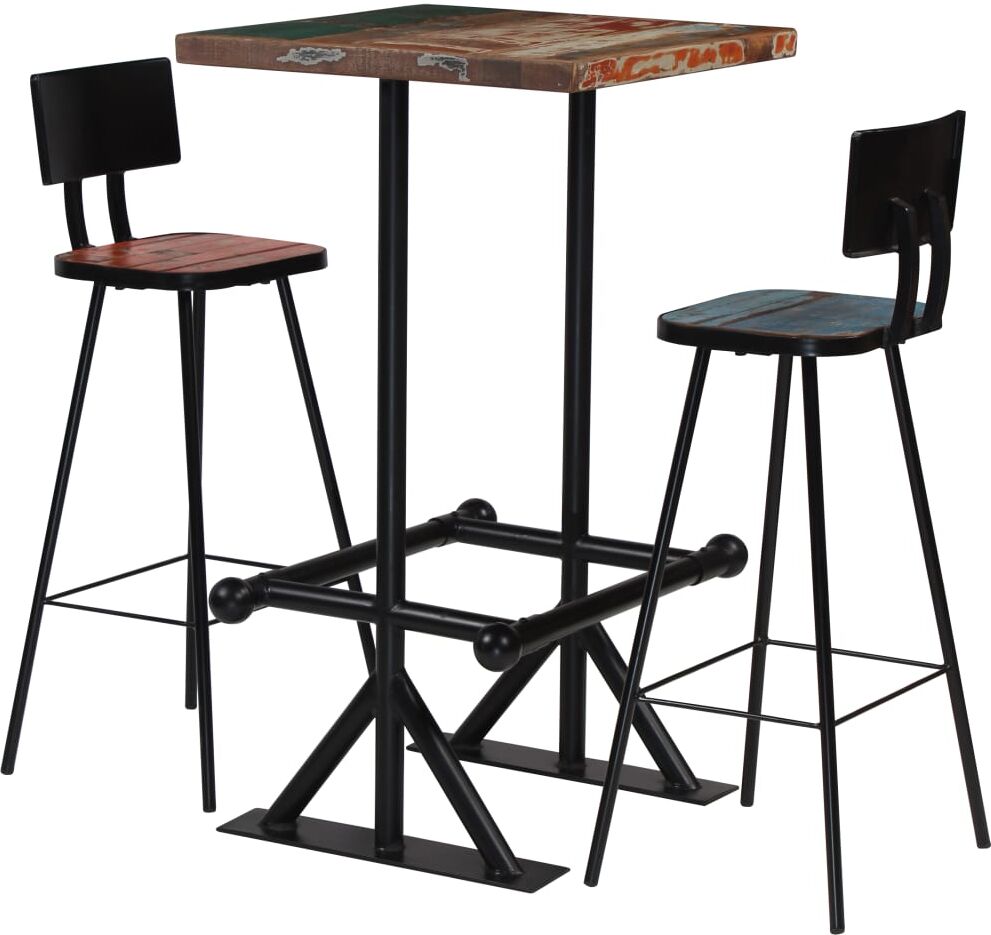 vidaXL Set de muebles de bar 3 pzas madera maciza reciclada multicolor