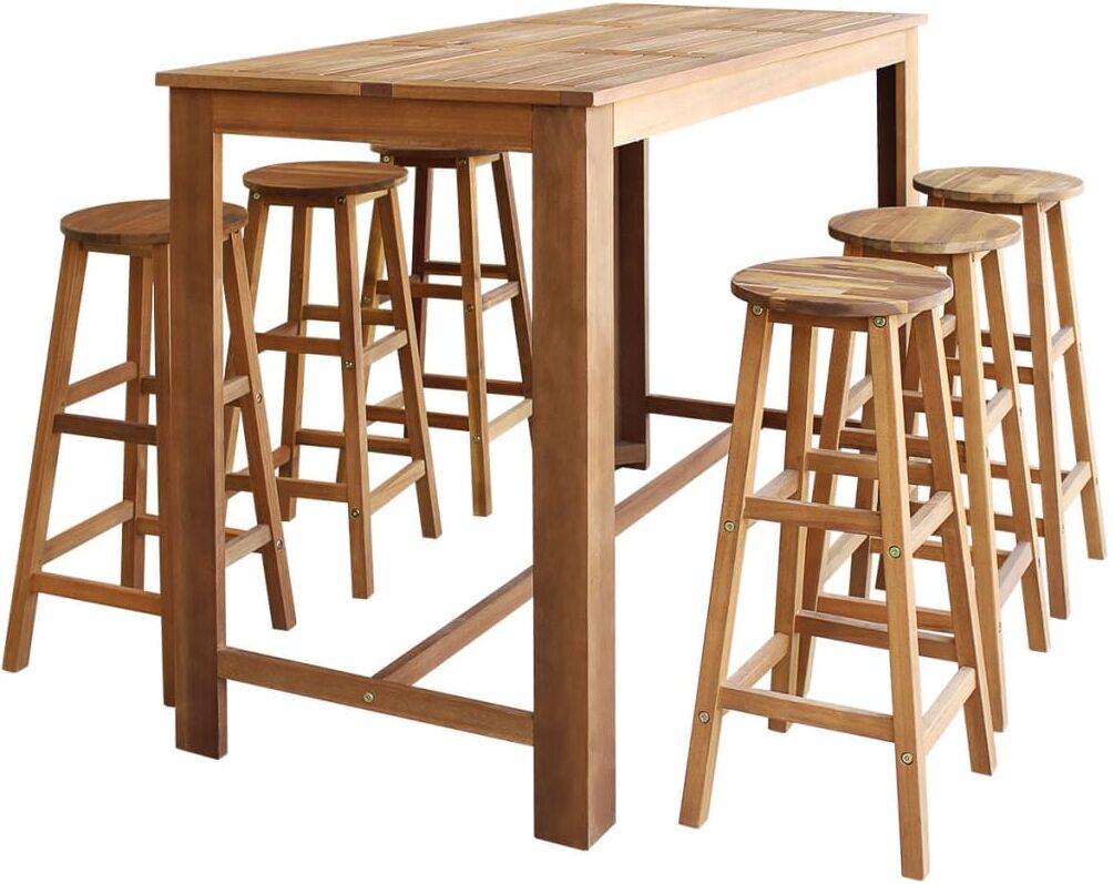 vidaXL Set mesa de bar y taburetes 7 piezas de madera de acacia maciza