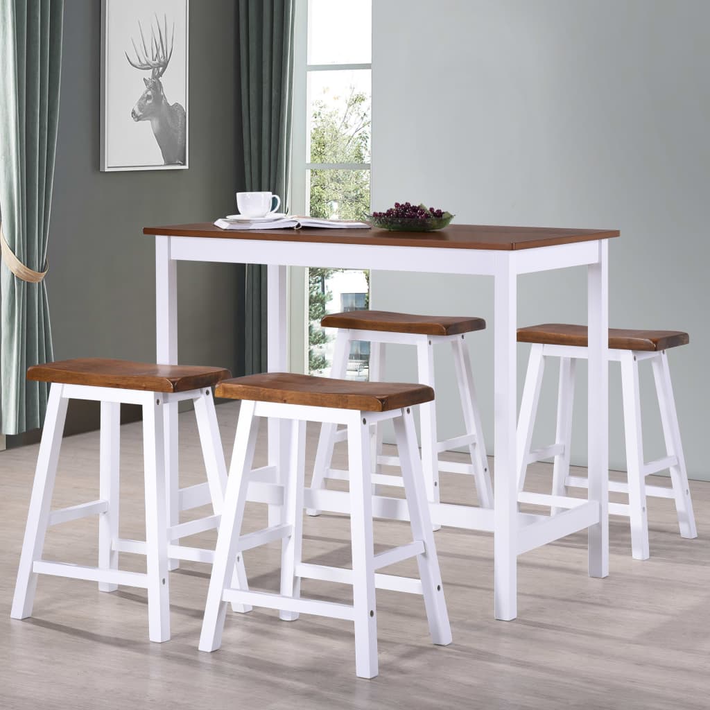 vidaXL Juego de mesa alta y taburete de cocina 5 pzas madera maciza