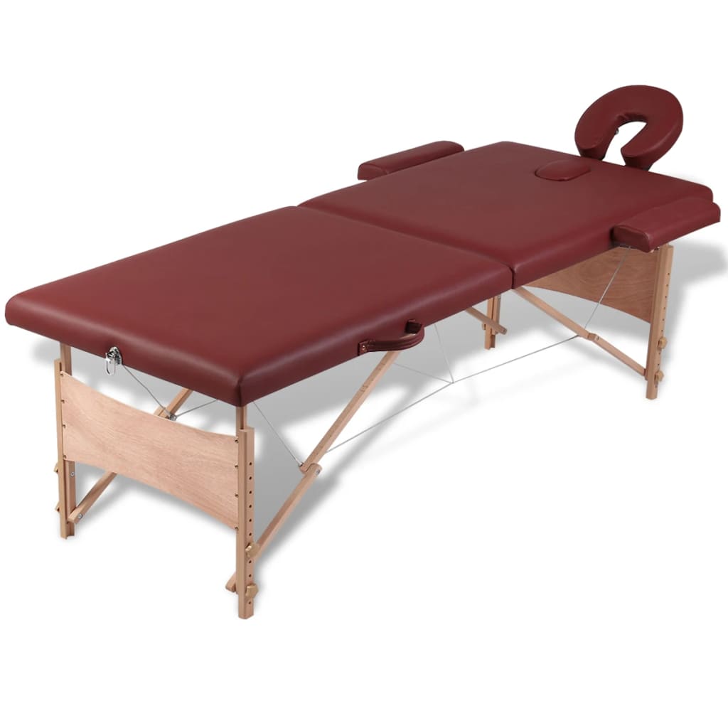 vidaXL Mesa camilla de masaje de madera plegable de dos cuerpos rojos