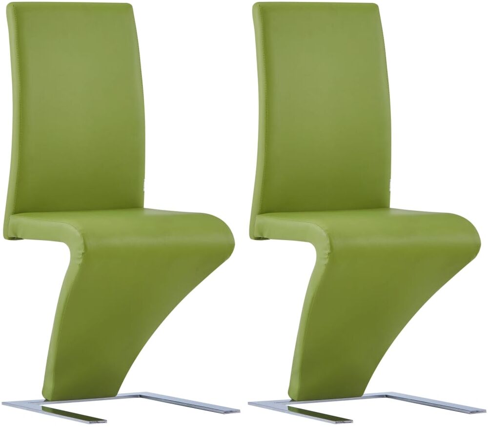 vidaXL Sillas de comedor forma de zigzag 2 uds cuero sintético verde