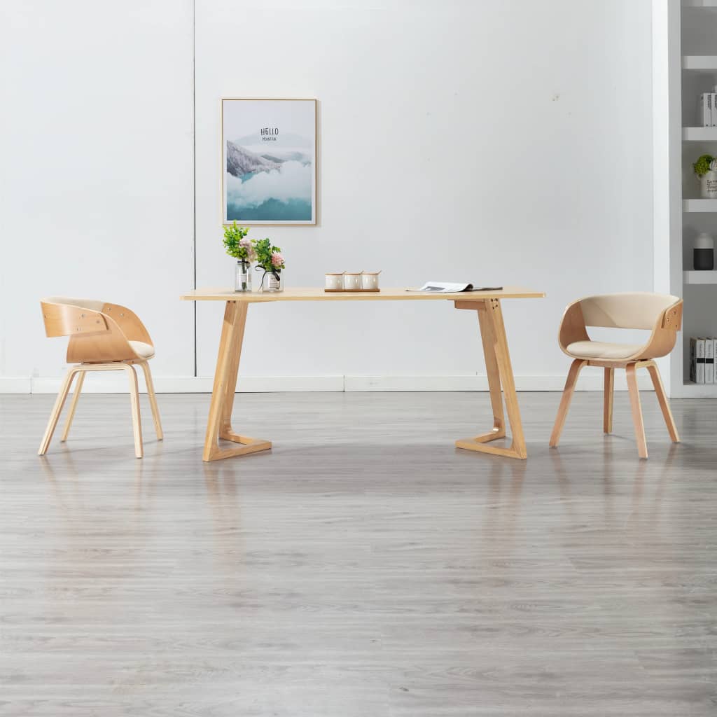 vidaXL Silla de comedor madera curvada y cuero sintético crema