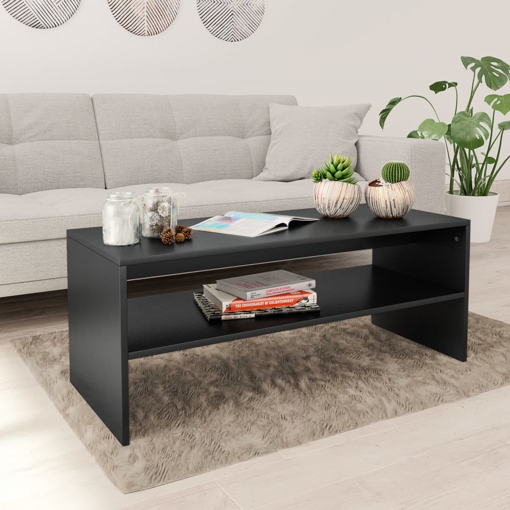 vidaXL Mesa de centro de madera contrachapada negro 100x40x40 cm