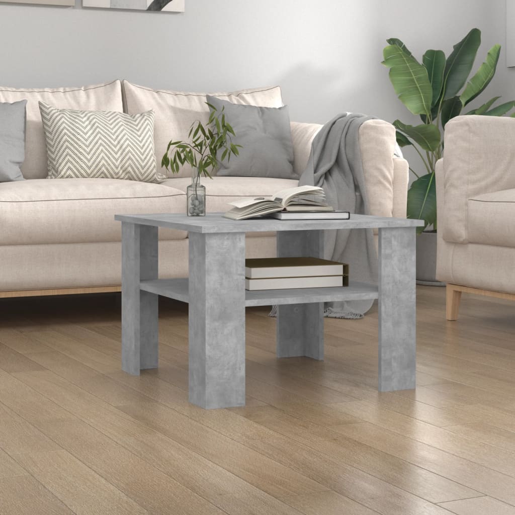 vidaXL Mesa de centro madera contrachapada gris hormigón 60x60x42 cm