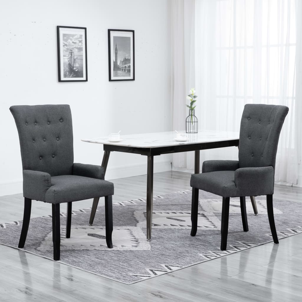 vidaXL Sillas de comedor con reposabrazos 2 unidades tela gris oscuro