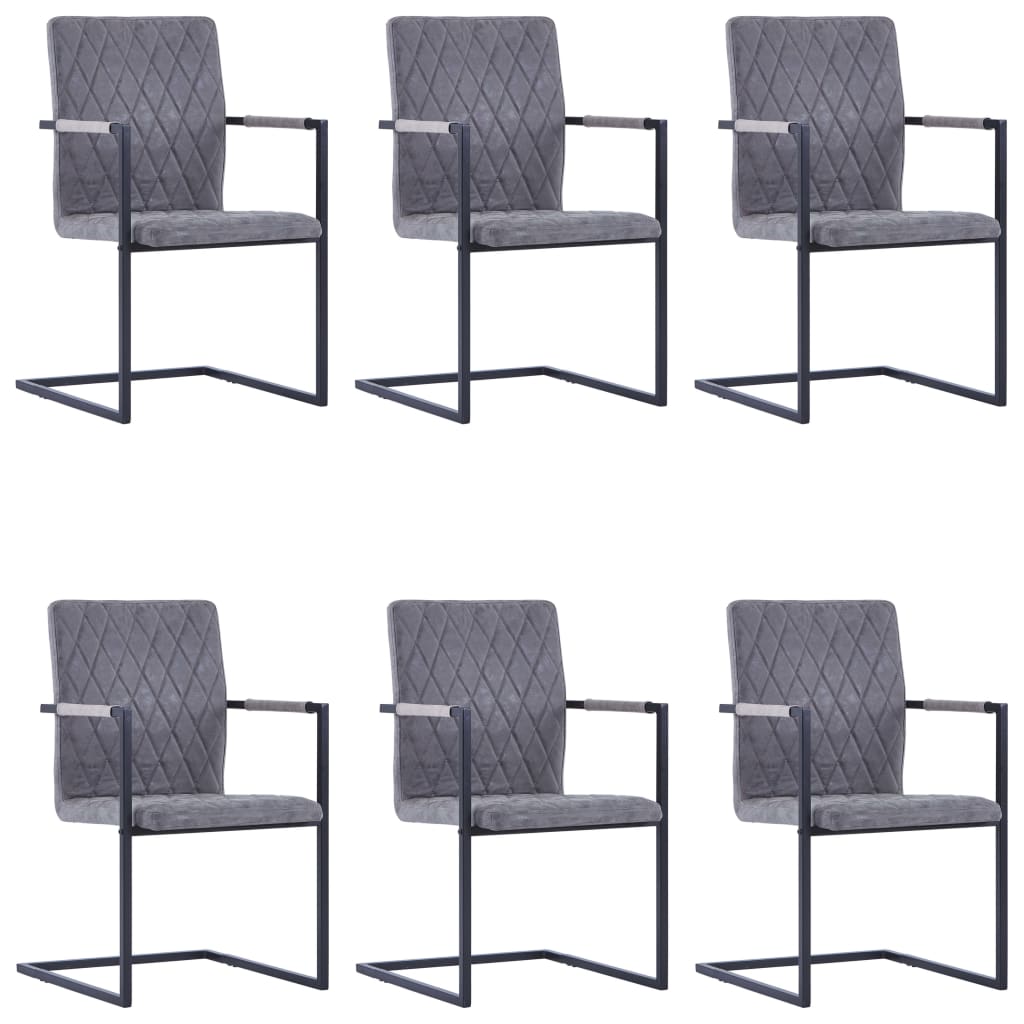 vidaXL Sillas voladizas de comedor 6 uds cuero sintético gris oscuro