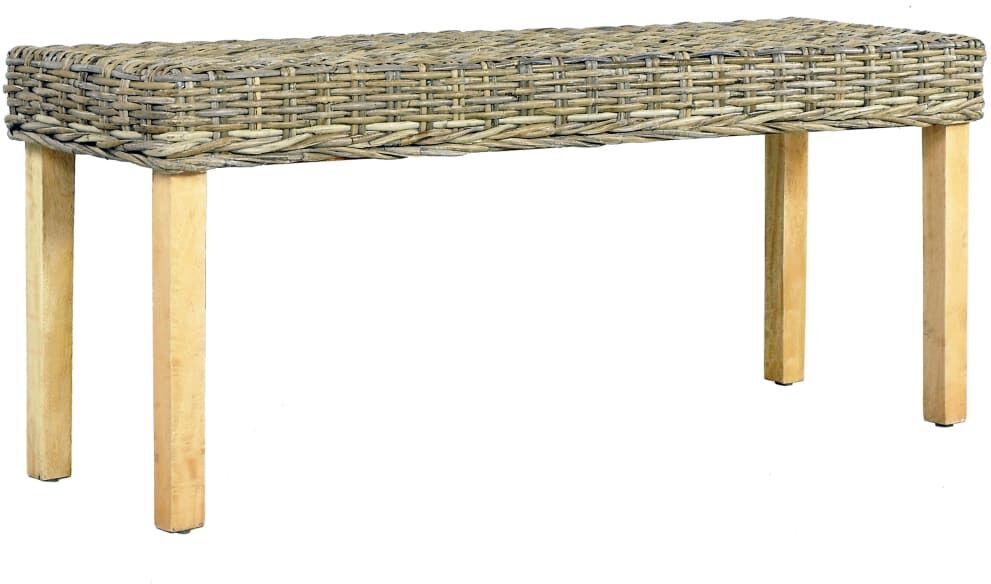 vidaXL Banco de ratán kubu natural y madera maciza de mango 110 cm