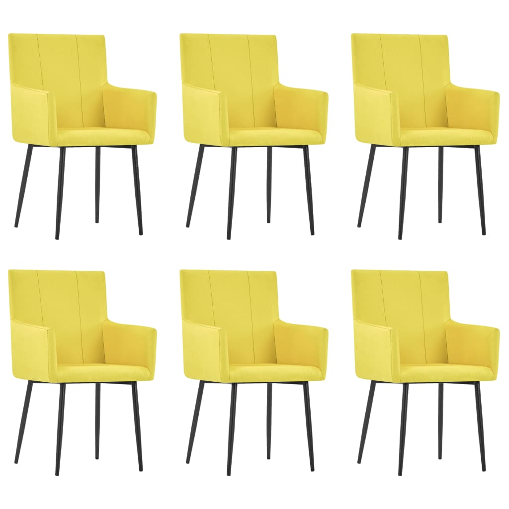 vidaXL Sillas de comedor con reposabrazos 6 unidades tela amarillo