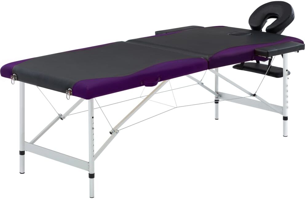 vidaXL Camilla de masaje plegable 2 zonas aluminio negro y morado