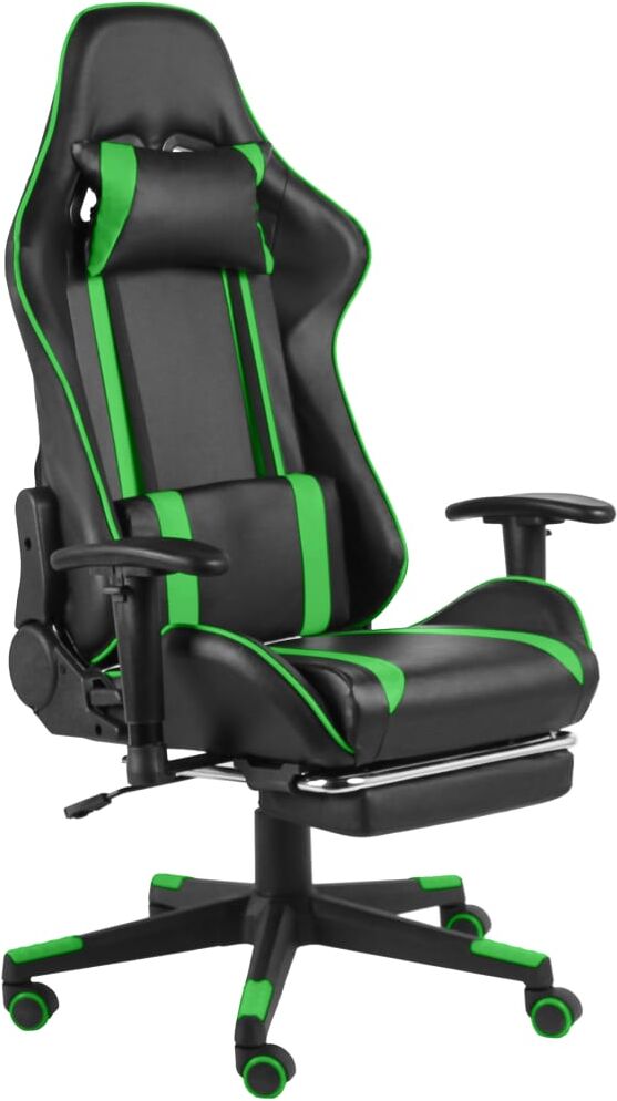 vidaXL Silla gaming giratoria con reposapiés PVC verde