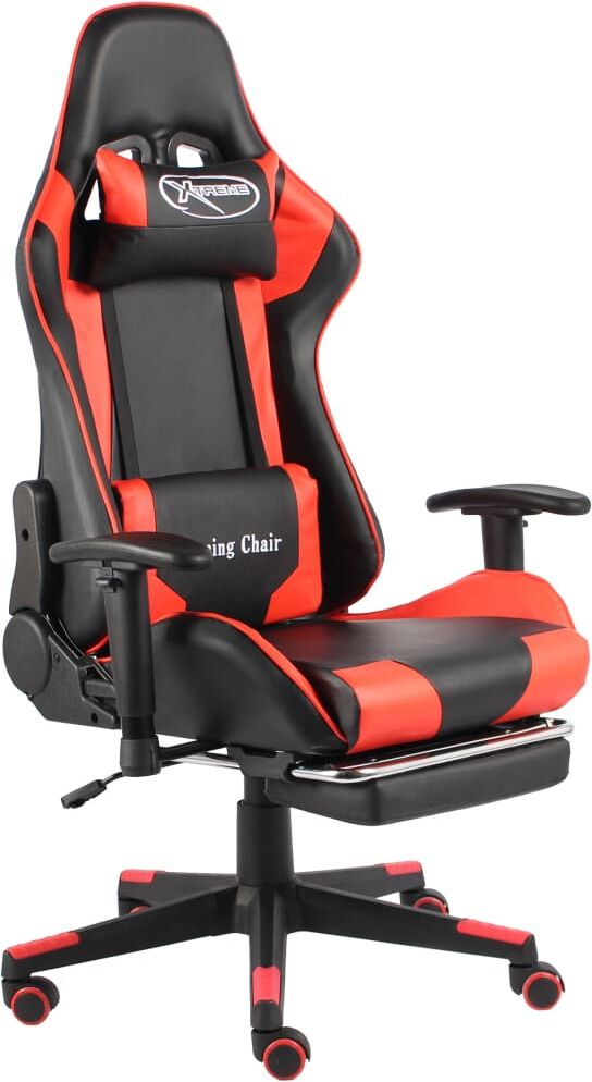 vidaXL Silla gaming giratoria con reposapiés PVC rojo