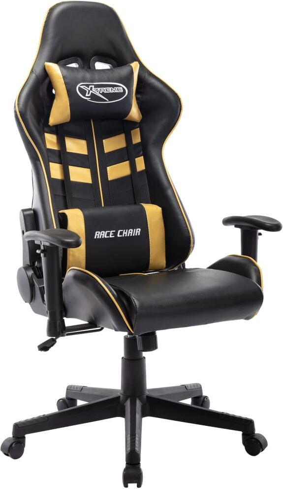 vidaXL Silla de gaming de cuero sintético negro y dorado