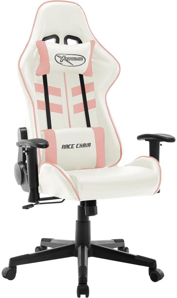 vidaXL Silla de gaming de cuero sintético blanco y rosa