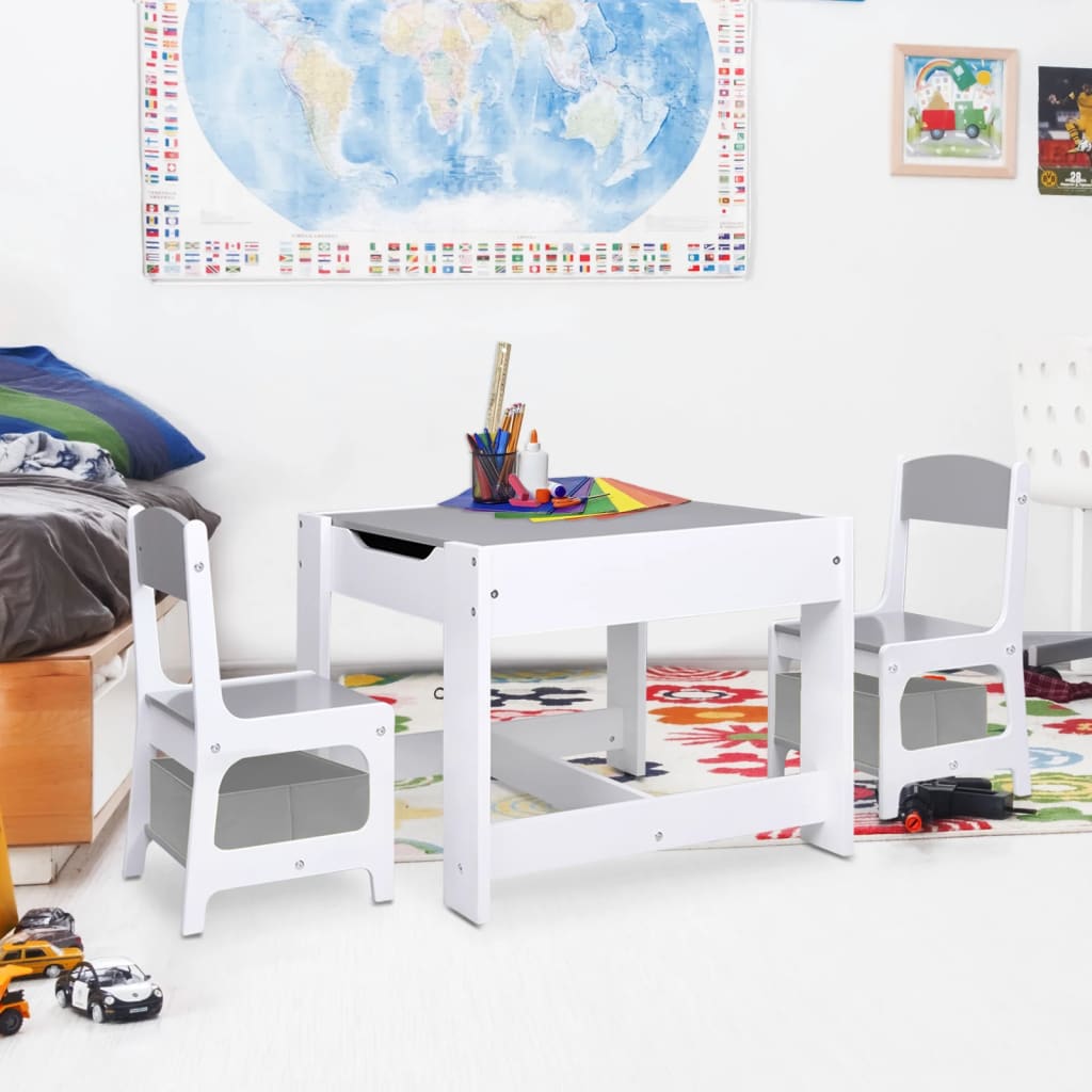 vidaXL Mesa infantil con 2 sillas MDF blanco