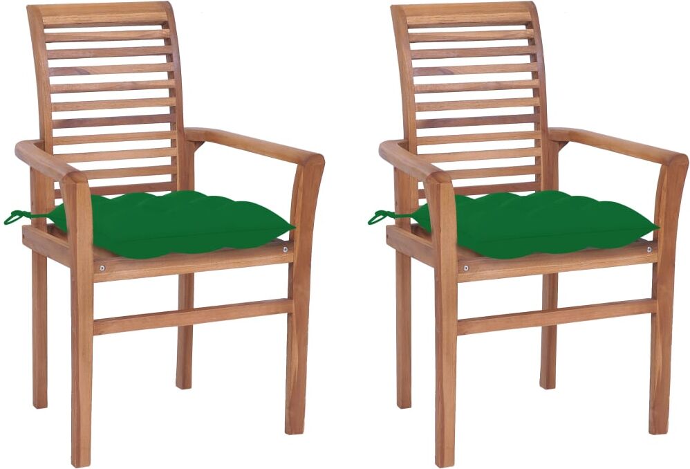 vidaXL Sillas de comedor 2 uds madera maciza de teca con cojines verde