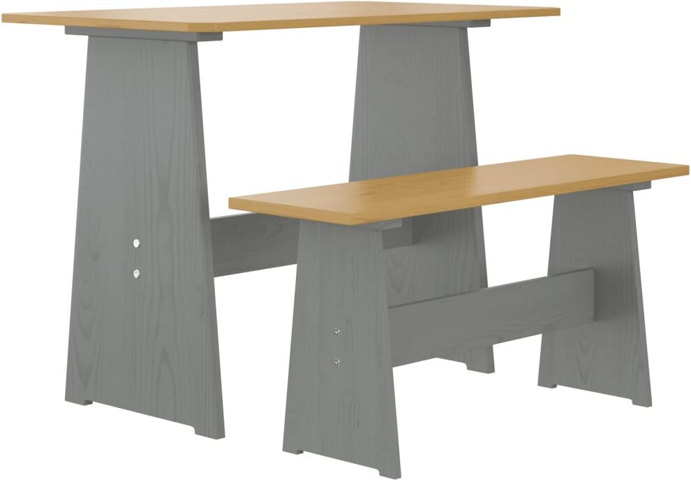 vidaXL Mesa de comedor con banco madera maciza gris y marrón miel