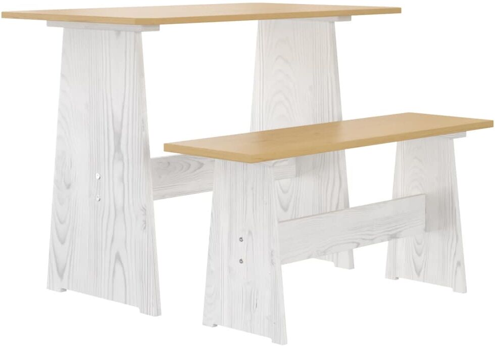 vidaXL Mesa de comedor con banco madera maciza marrón miel y blanco