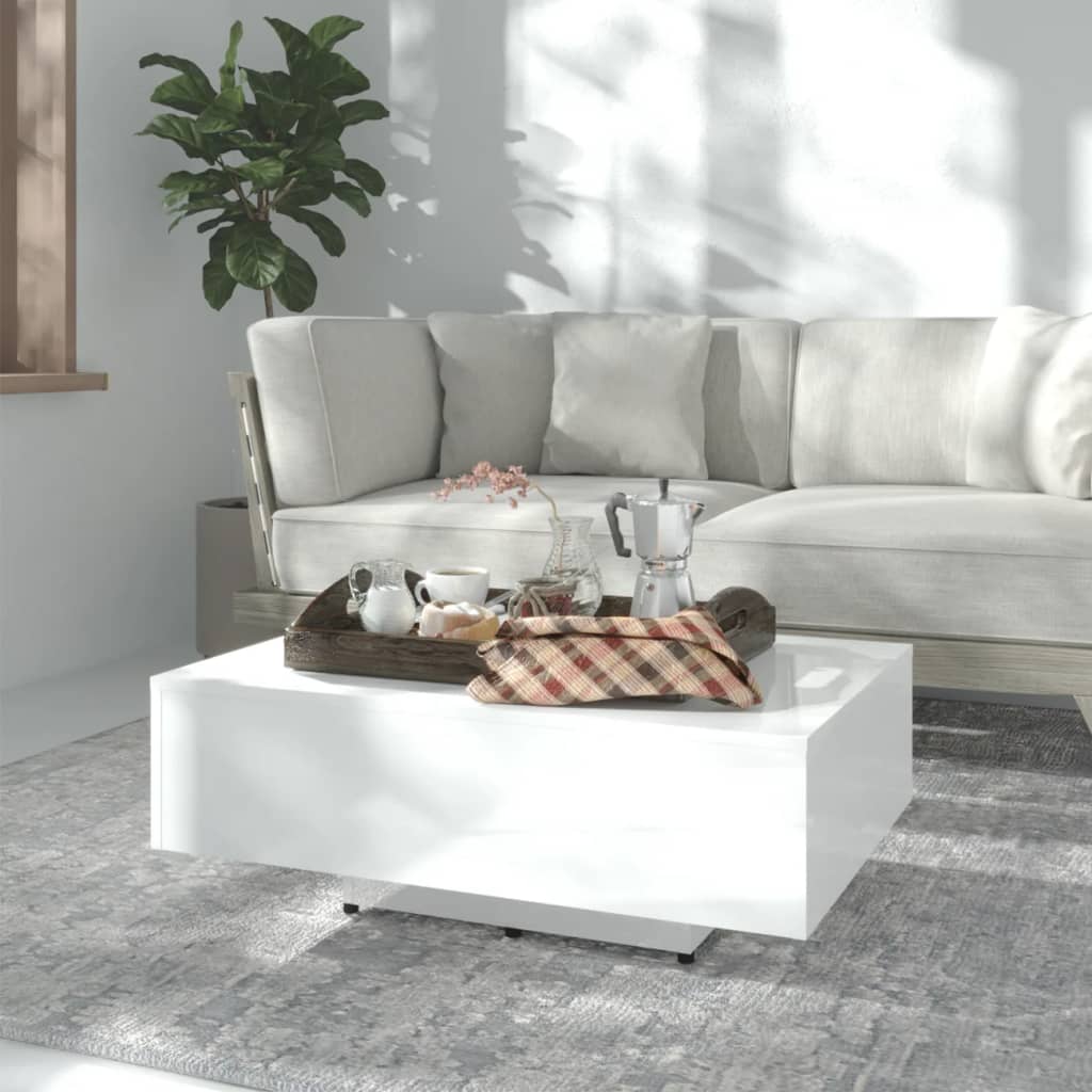 vidaXL Mesa de centro madera contrachapada blanco brillo 85x55x31 cm