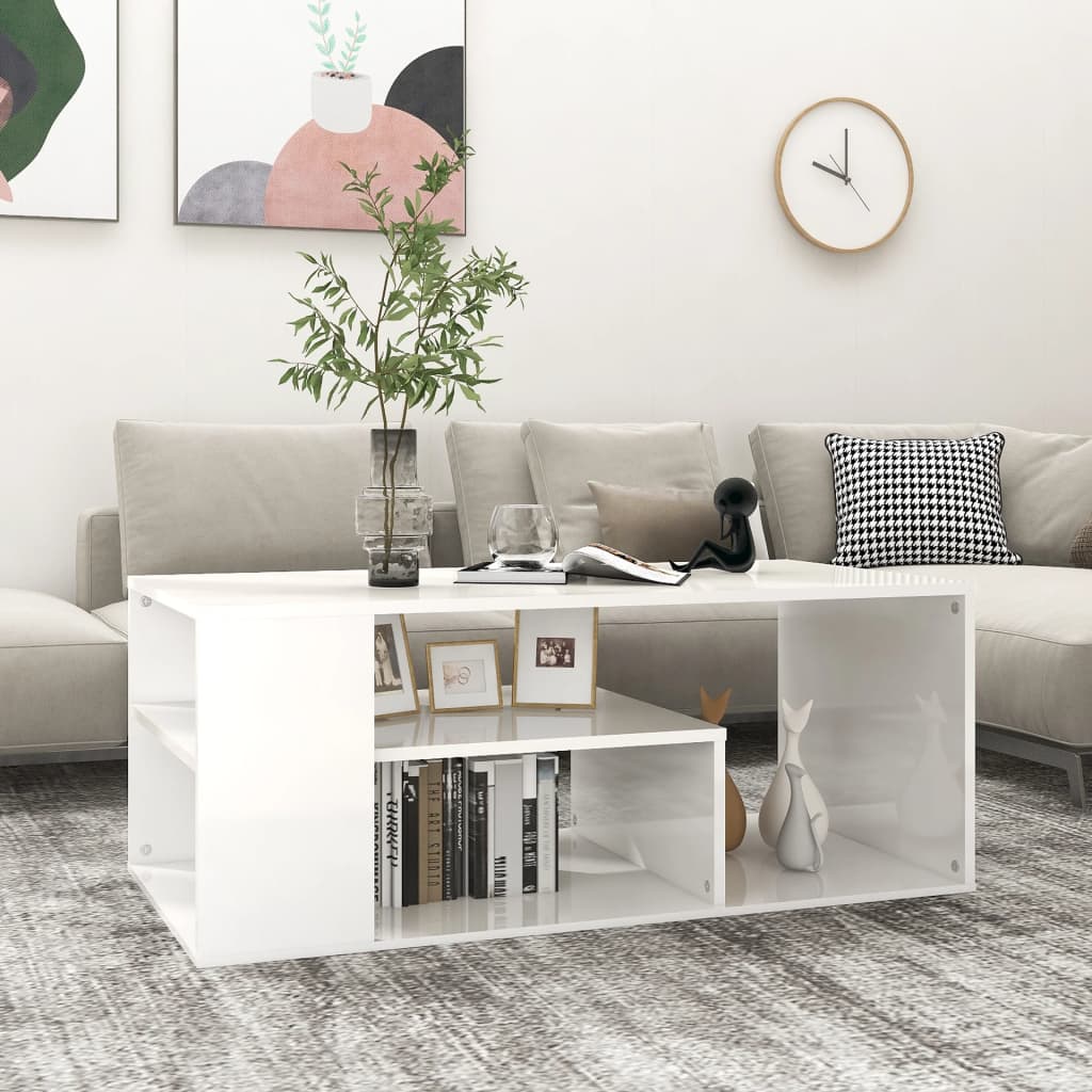 vidaXL Mesa de centro madera contrachapada blanco brillo 100x50x40 cm