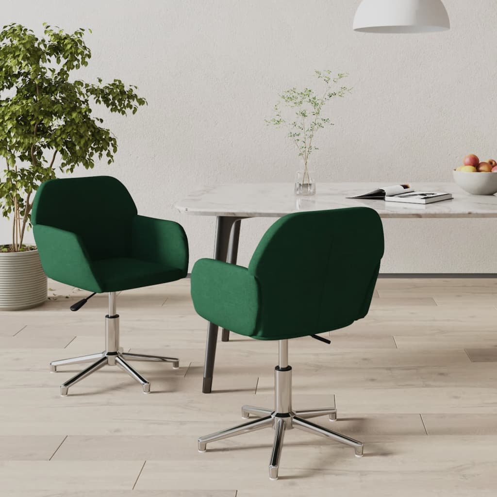 vidaXL Sillas de comedor giratorias 2 uds tela verde oscuro