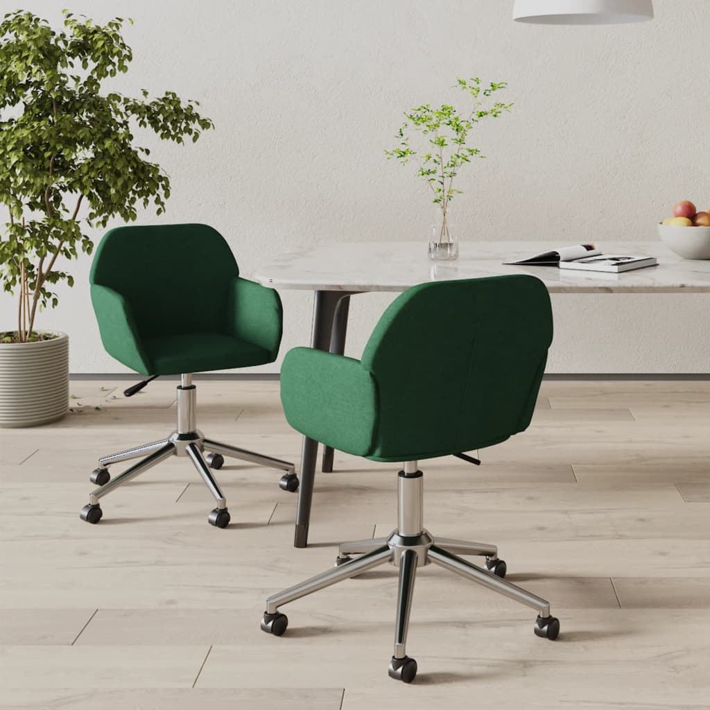 vidaXL Sillas de comedor giratorias 2 unidades tela verde oscuro