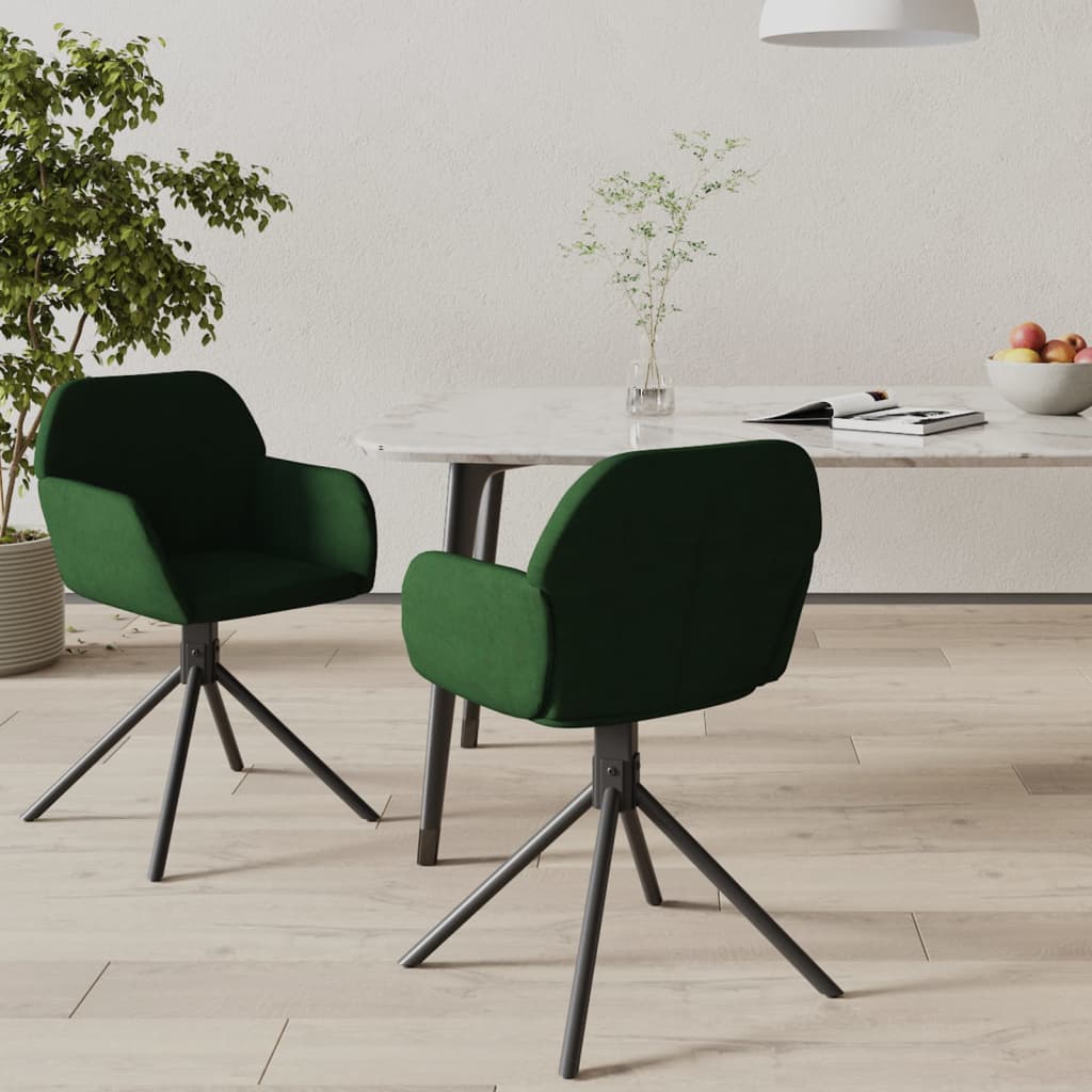 vidaXL Sillas de comedor giratorias 2 unidades terciopelo verde oscuro